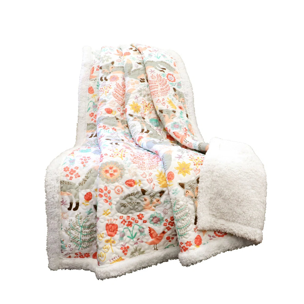 Lush Decor Pixie Fox Sherpa Fleece Floral Throw Blanket