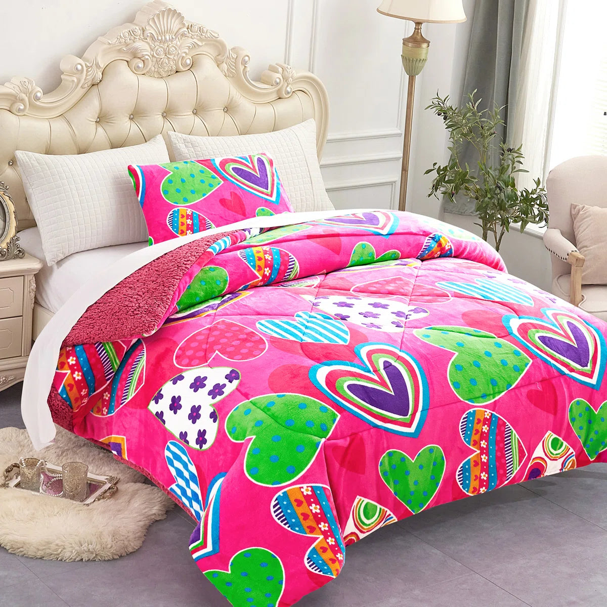 Kids Sherpa Fleece Blanket with Pillow Shams