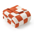 Snuggle Sac Faux Fur Checkered Blanket, Fluffy Cozy Feather Yarn Blend Blankets For Couch Or Bed