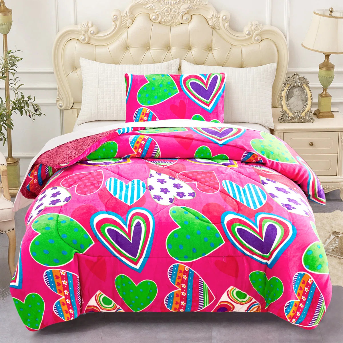 Kids Sherpa Fleece Blanket with Pillow Shams