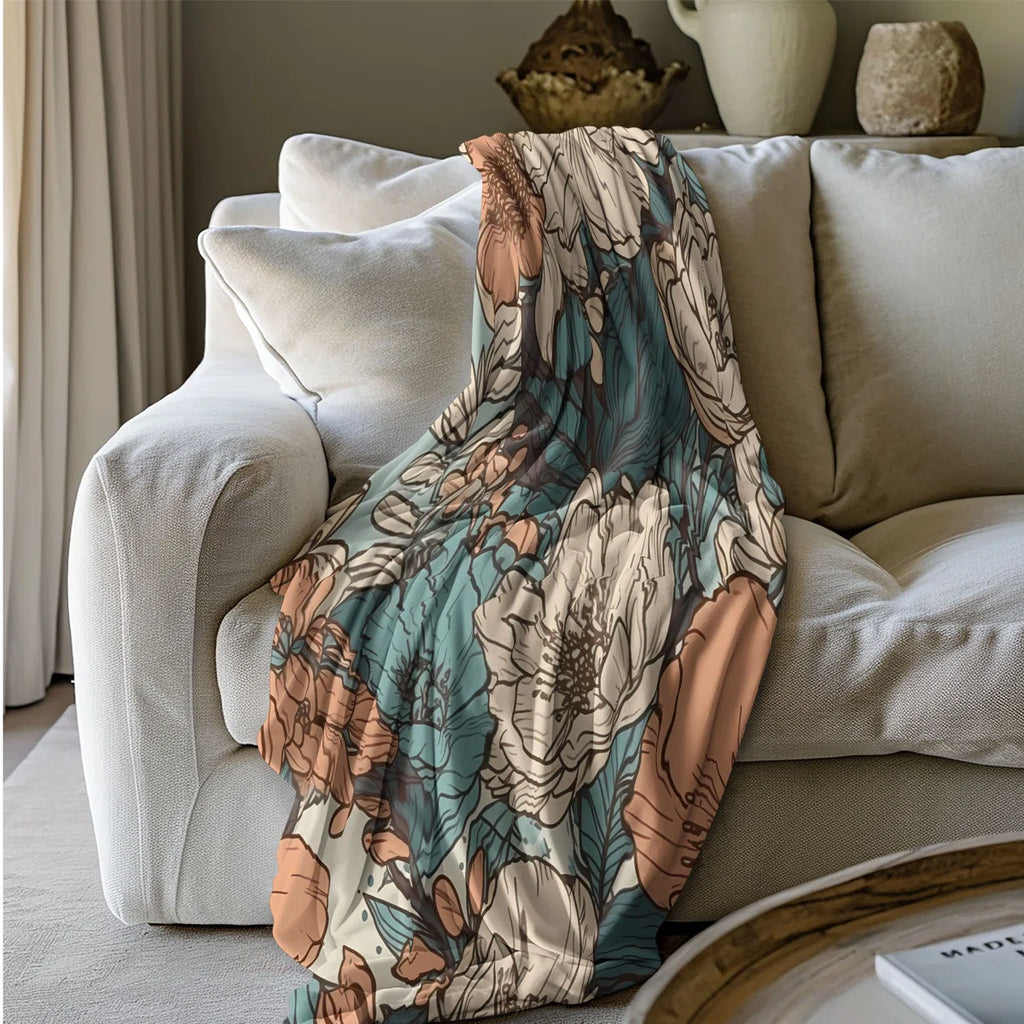 Groovy Floral Fantasy - 1 Piece Premium Sherpa Bla Throw Blanket
