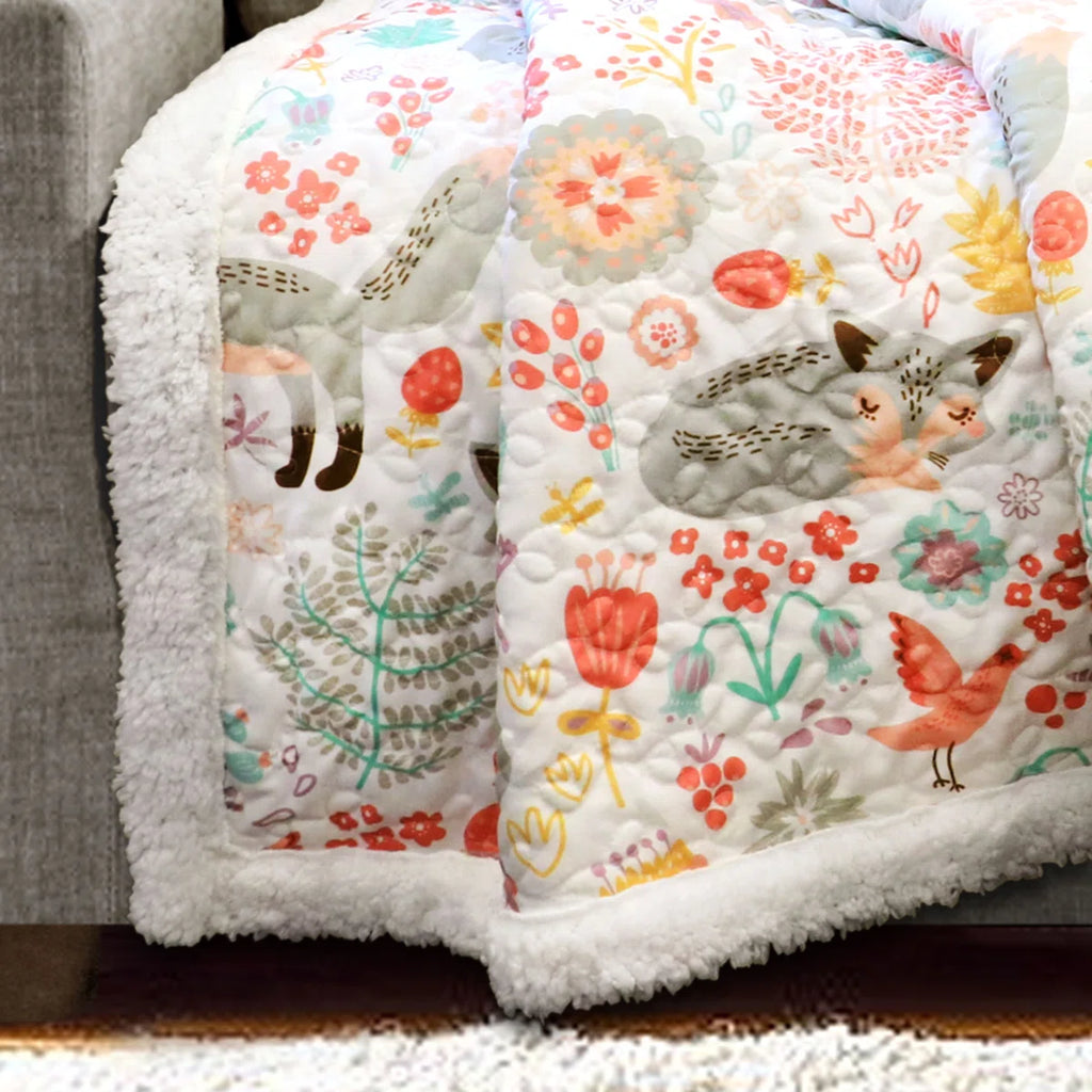 Lush Decor Pixie Fox Sherpa Fleece Floral Throw Blanket