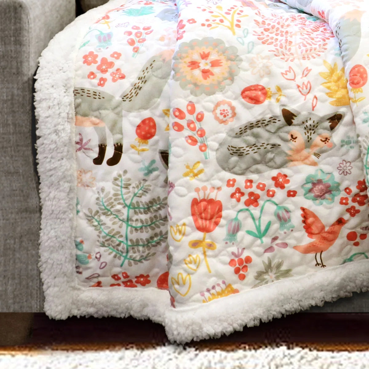 Lush Decor Pixie Fox Sherpa Fleece Floral Throw Blanket