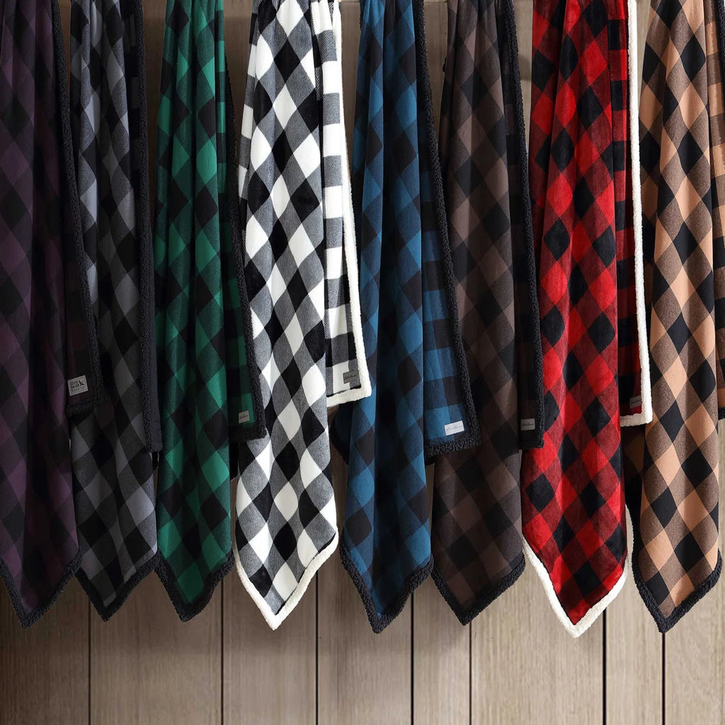 Eddie Bauer Cabin Plaid Flannel/Sherpa Throw Blanket