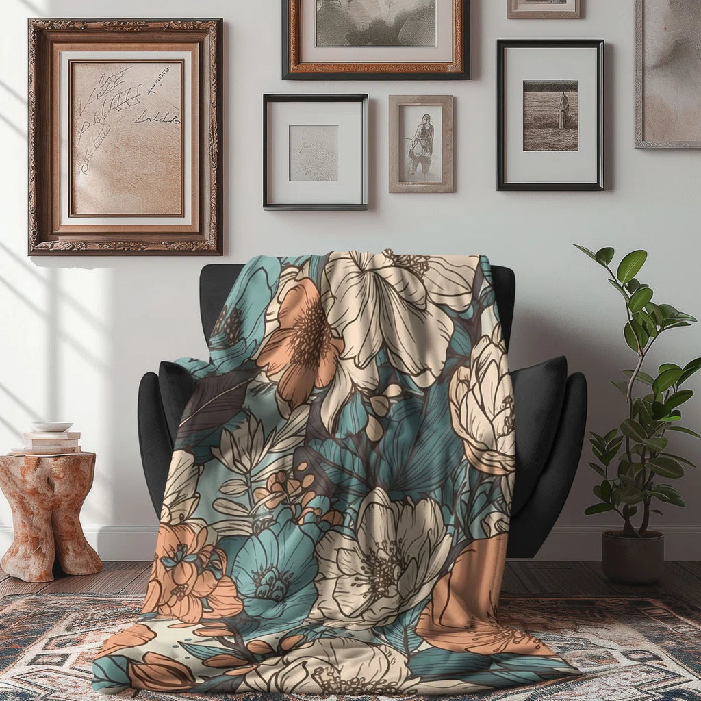 Groovy Floral Fantasy - 1 Piece Premium Sherpa Bla Throw Blanket