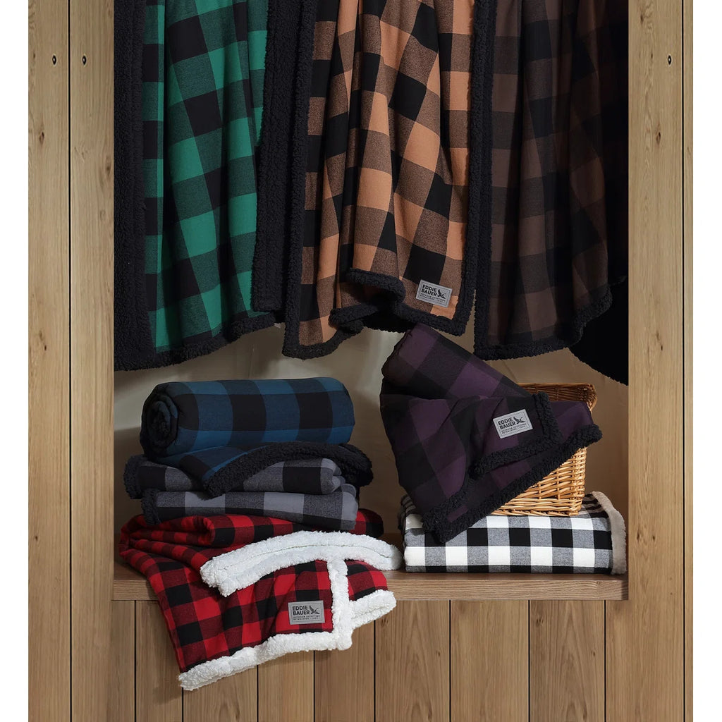 Eddie Bauer Cabin Plaid Flannel/Sherpa Throw Blanket