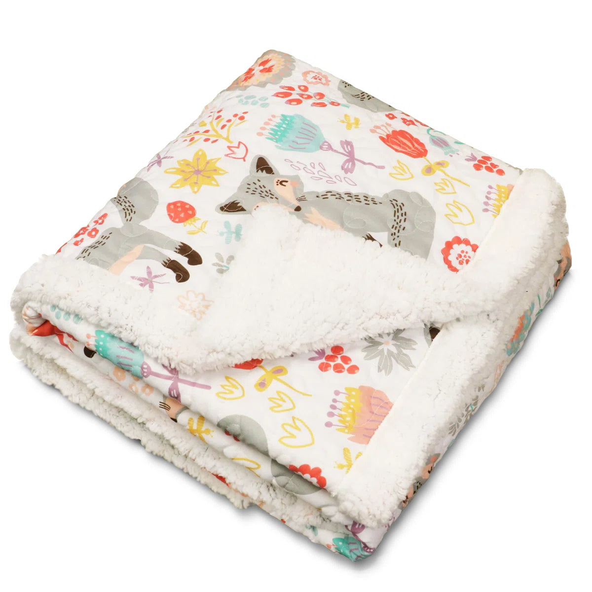 Lush Decor Pixie Fox Sherpa Fleece Floral Throw Blanket