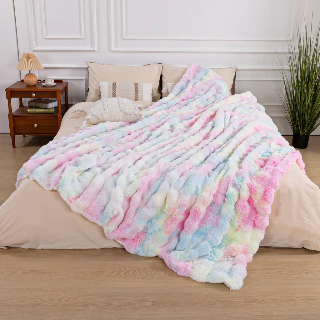 Luxury Cozy Warm Faux Fur Throw Blanket, Reversible Blanket for Sofa, Living Room, Bedroom