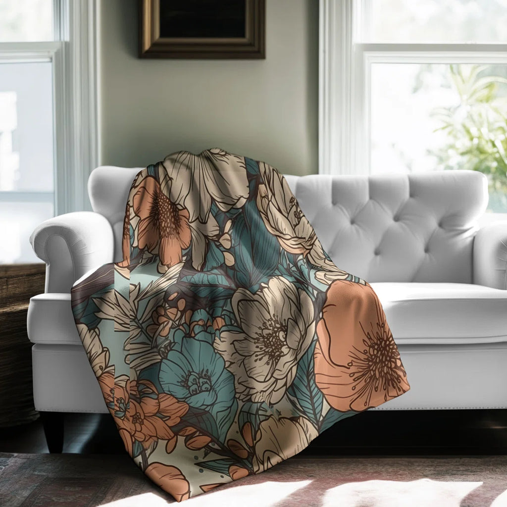 Groovy Floral Fantasy - 1 Piece Premium Sherpa Bla Throw Blanket