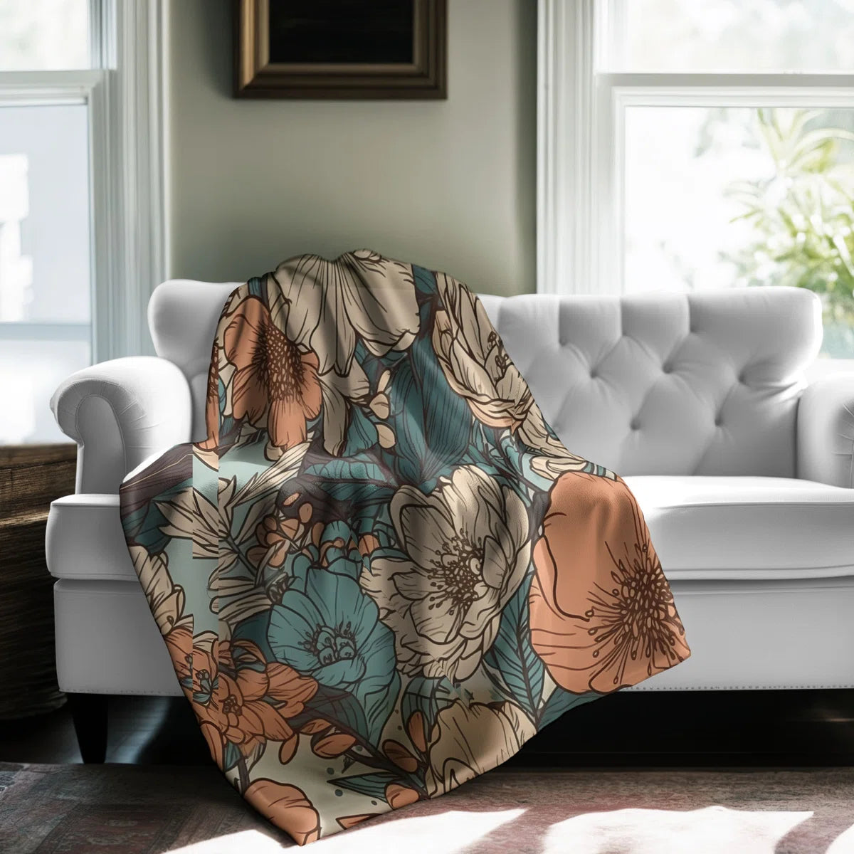 Groovy Floral Fantasy - 1 Piece Premium Sherpa Bla Throw Blanket