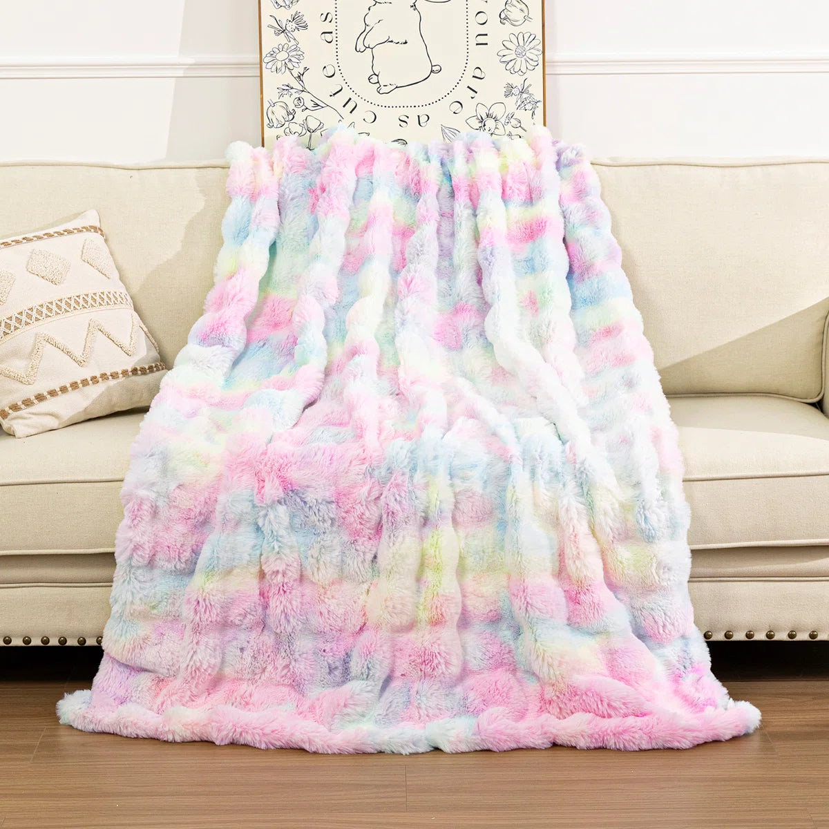 Luxury Cozy Warm Faux Fur Throw Blanket, Reversible Blanket for Sofa, Living Room, Bedroom
